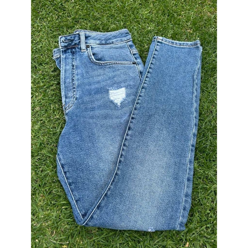 Forever 21 High Waisted Skinny Jeans Blue Distressed Ripped Denim Womens Size 26